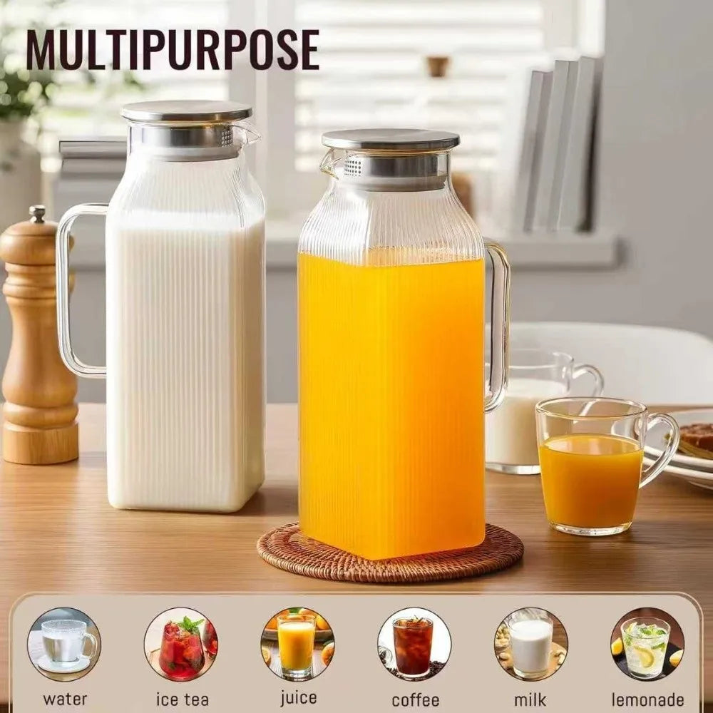 Ribbed Glass Pitcher with Lid, 2 L