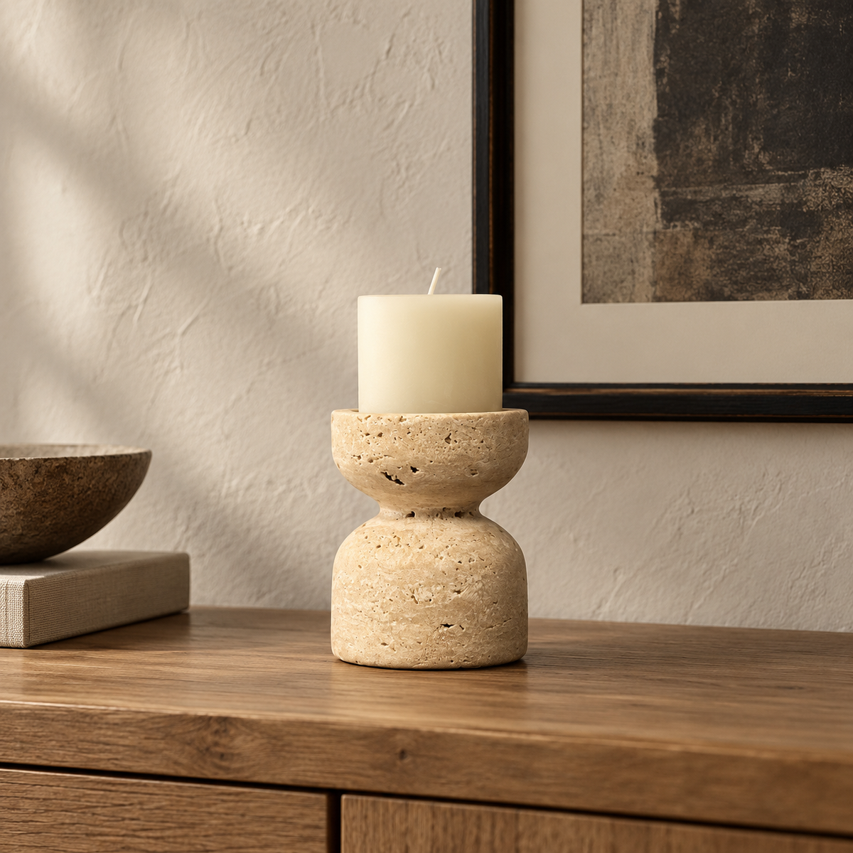 Cave-Stone Pillar Candle Holder — alternate setting