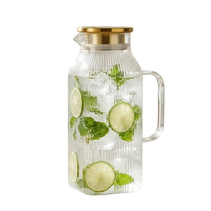 Ribbed Glass Pitcher with Lid, 2 L