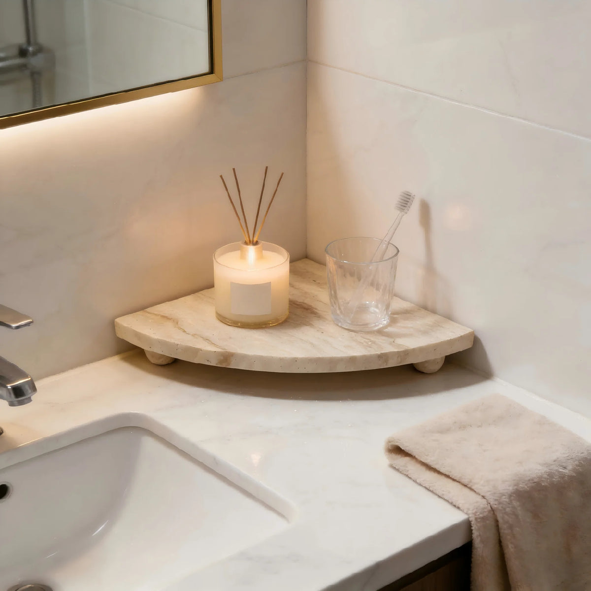 Footed Travertine Fan Tray