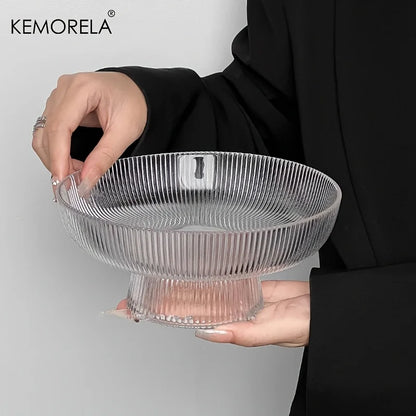 Ribbed Glass Pedestal Bowl