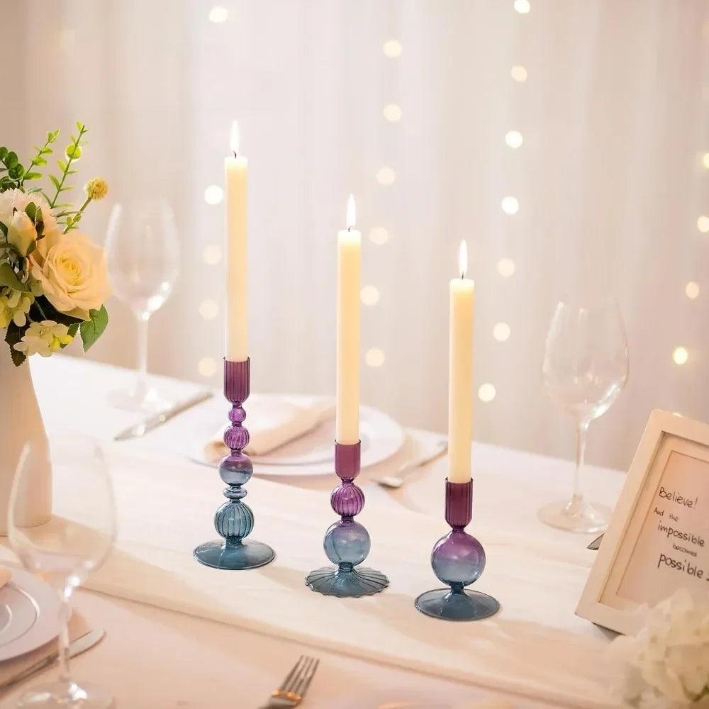 Wavy Glass Candlesticks, Set of 3