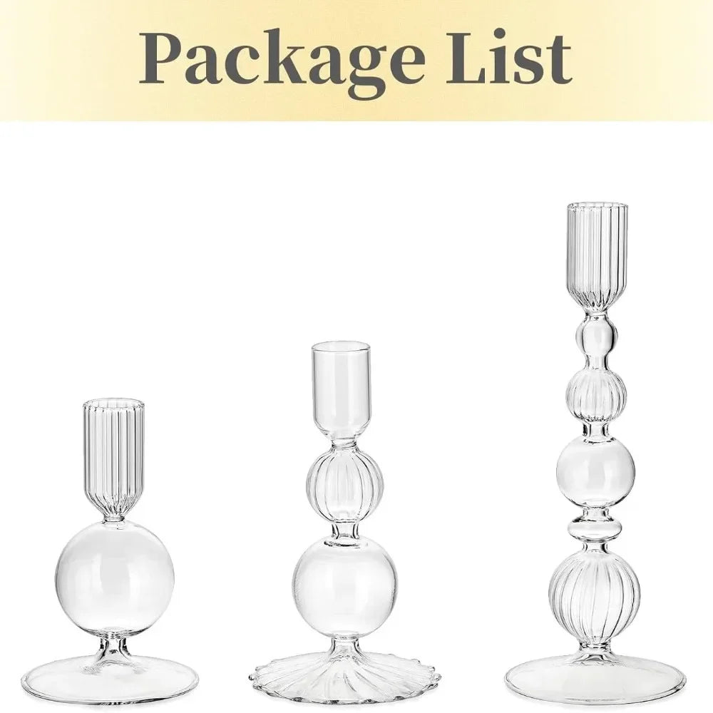 Wavy Glass Candlesticks, Set of 3