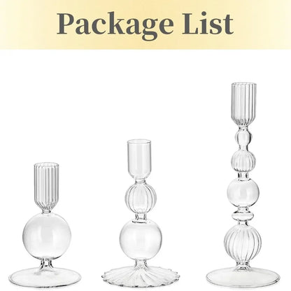 Wavy Glass Candlesticks, Set of 3