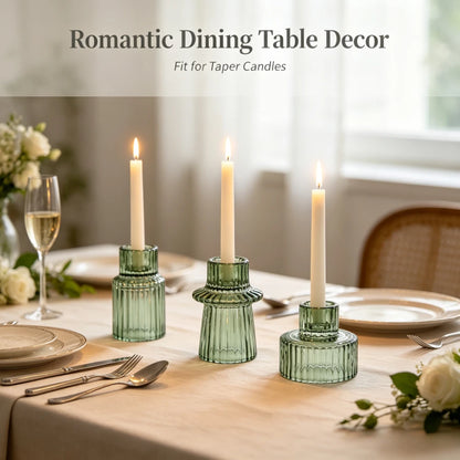 Ribbed Glass Candlesticks, Set of 3