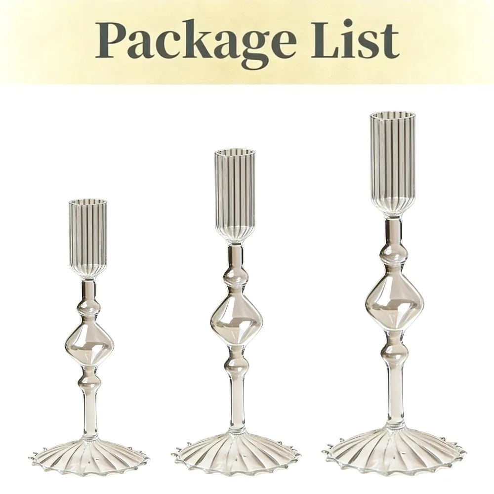 Wavy Glass Candlesticks, Set of 3