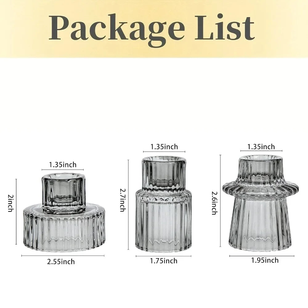 Ribbed Glass Candlesticks, Set of 3