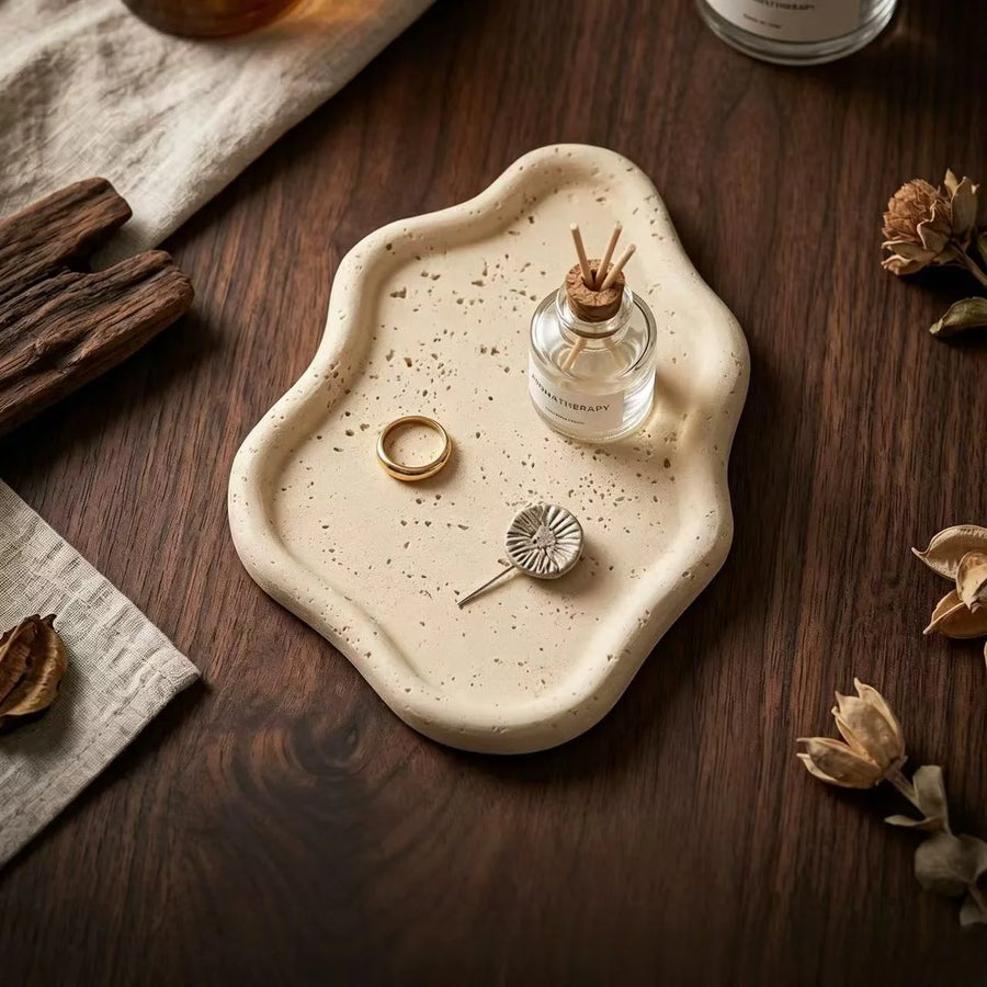Wabi-Sabi Travertine Tray: Natural Stone Countertop and Coffee Tray