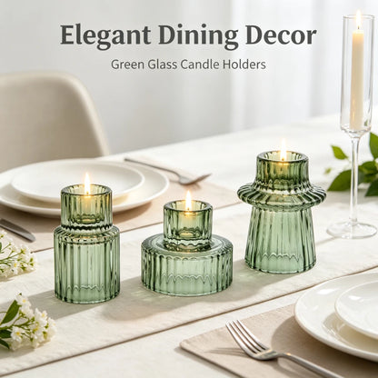 Ribbed Glass Candlesticks, Set of 3
