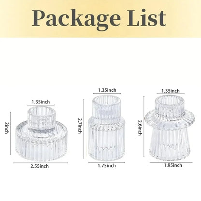 Ribbed Glass Candlesticks, Set of 3