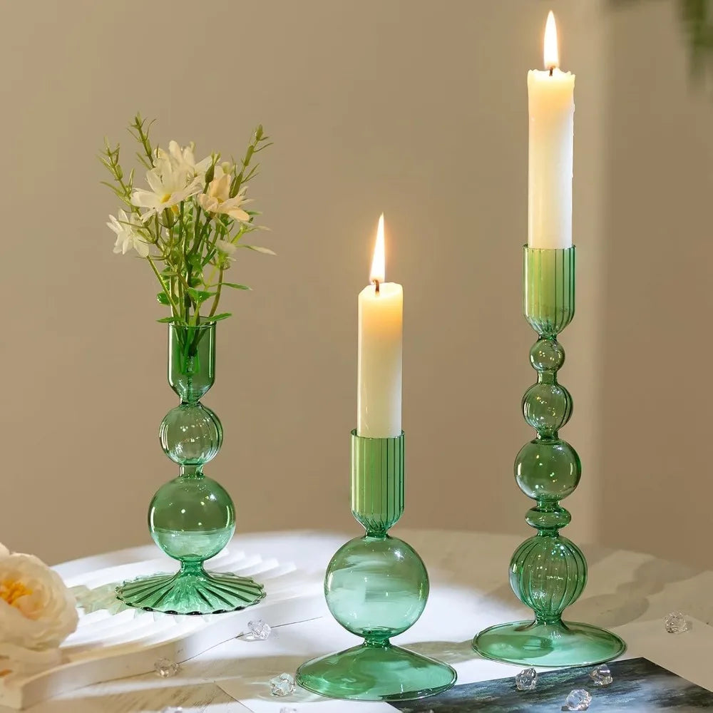Wavy Glass Candlesticks, Set of 3