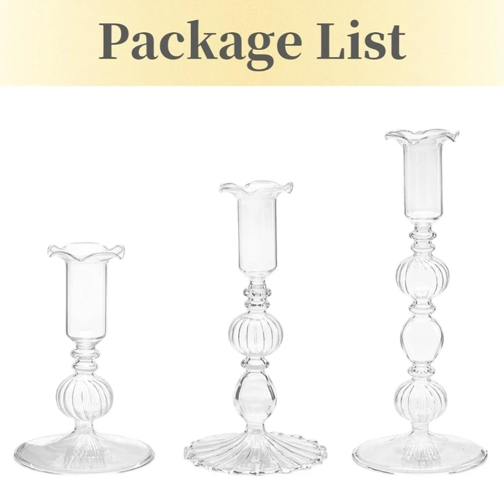 Wavy Glass Candlesticks, Set of 3