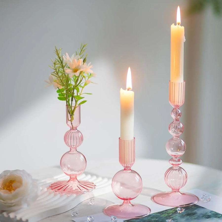 Wavy Glass Candlesticks, Set of 3