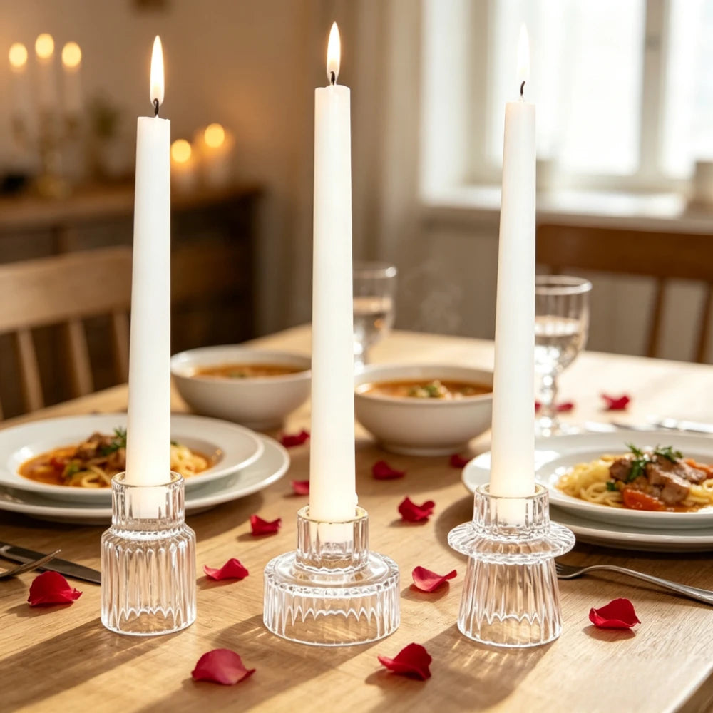 Ribbed Glass Candlesticks, Set of 3