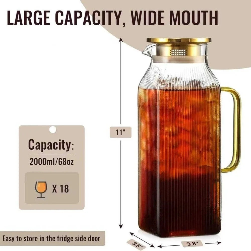 Ribbed Glass Pitcher with Lid, 2 L