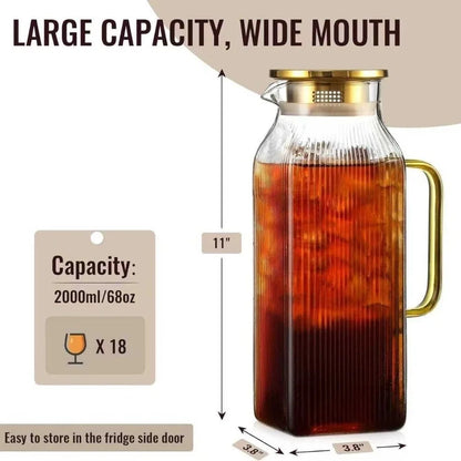 Ribbed Glass Pitcher with Lid, 2 L