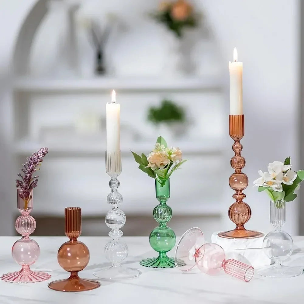 Wavy Glass Candlesticks, Set of 3