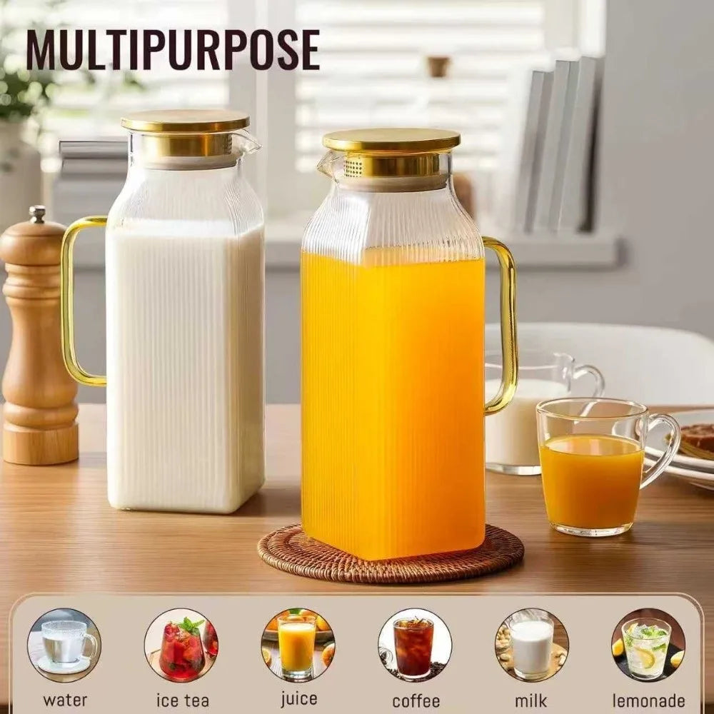 Ribbed Glass Pitcher with Lid, 2 L