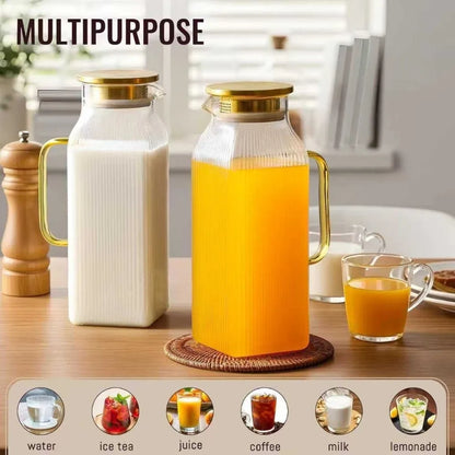 Ribbed Glass Pitcher with Lid, 2 L