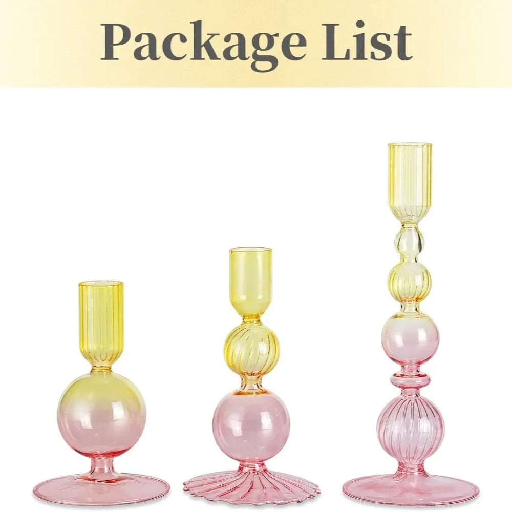 Wavy Glass Candlesticks, Set of 3