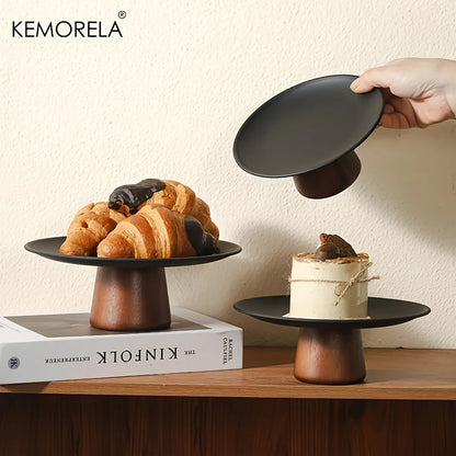 Footed Acacia Cake Stand