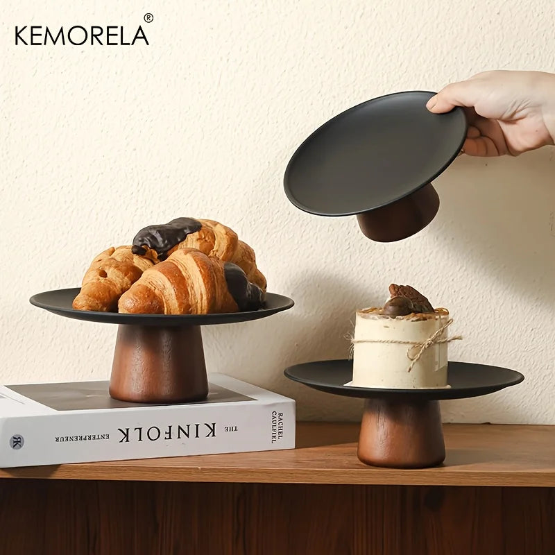 Footed Acacia Wood Cake Stand: Pedestal Serving Board for Cakes and Pastries