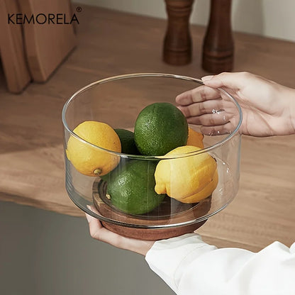 Glass Fruit Bowl with Wood Base