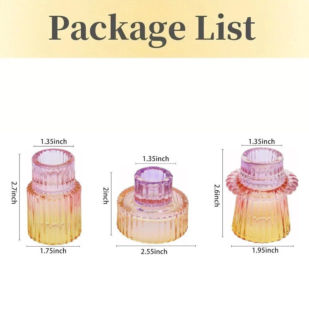 Ribbed Glass Candlesticks, Set of 3