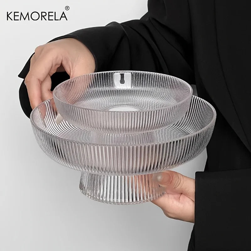 Ribbed Glass Pedestal Bowl
