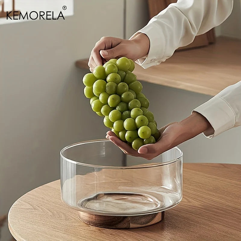 Glass Fruit Bowl with Wood Base