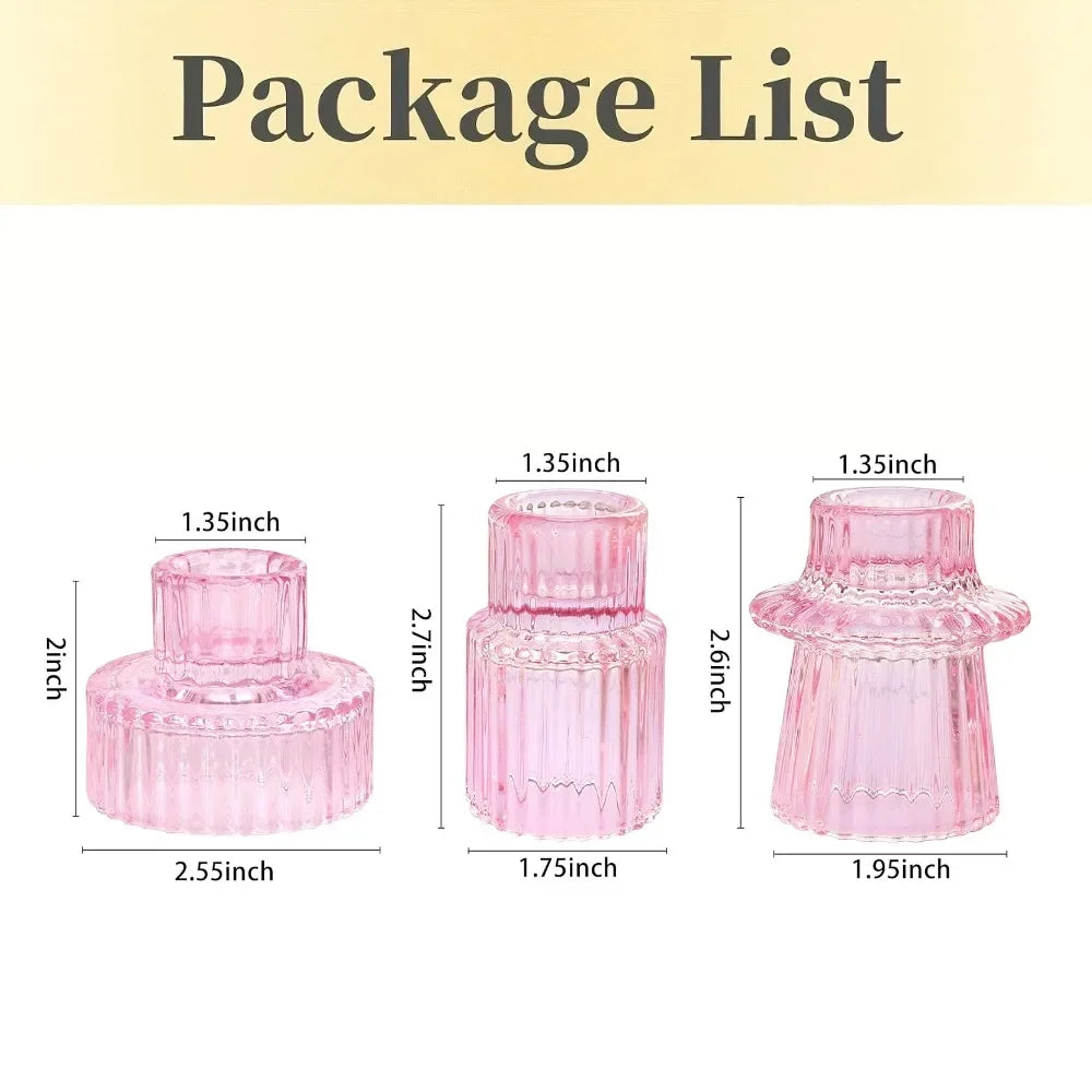 Ribbed Glass Candlesticks, Set of 3