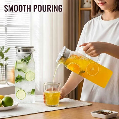 Ribbed Glass Pitcher with Lid, 2 L
