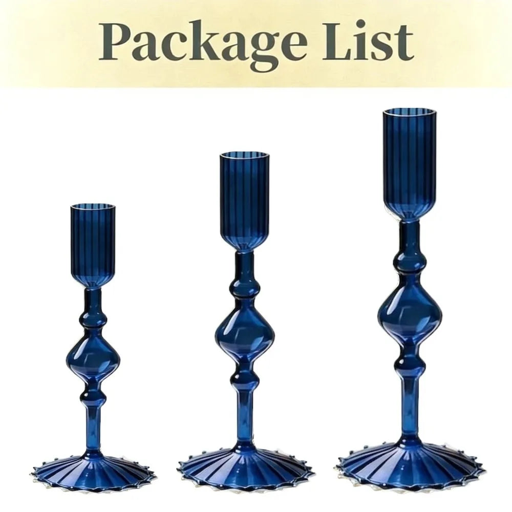 Wavy Glass Candlesticks, Set of 3