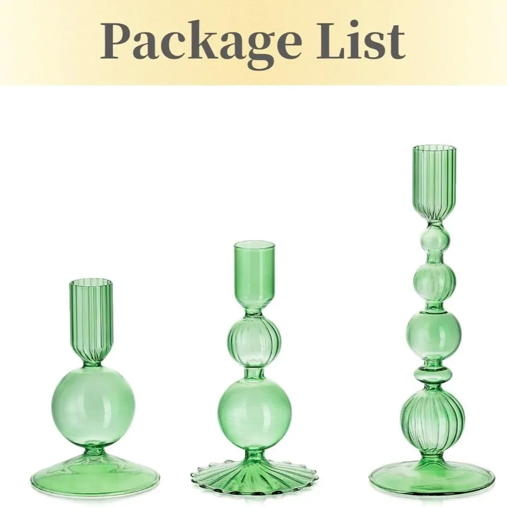 Wavy Glass Candlesticks, Set of 3