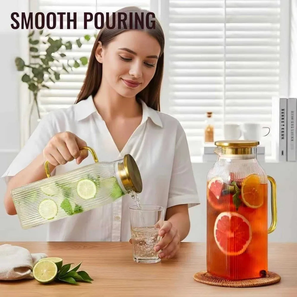 Ribbed Glass Pitcher with Lid, 2 L