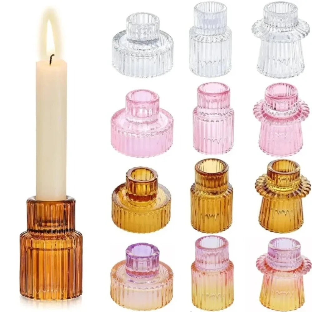Ribbed Glass Candlesticks, Set of 3
