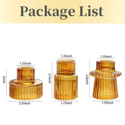 Ribbed Glass Candlesticks, Set of 3