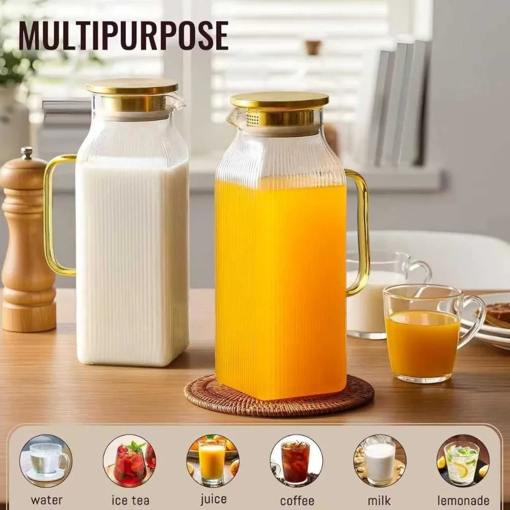 Ribbed Glass Pitcher with Lid, 2 L