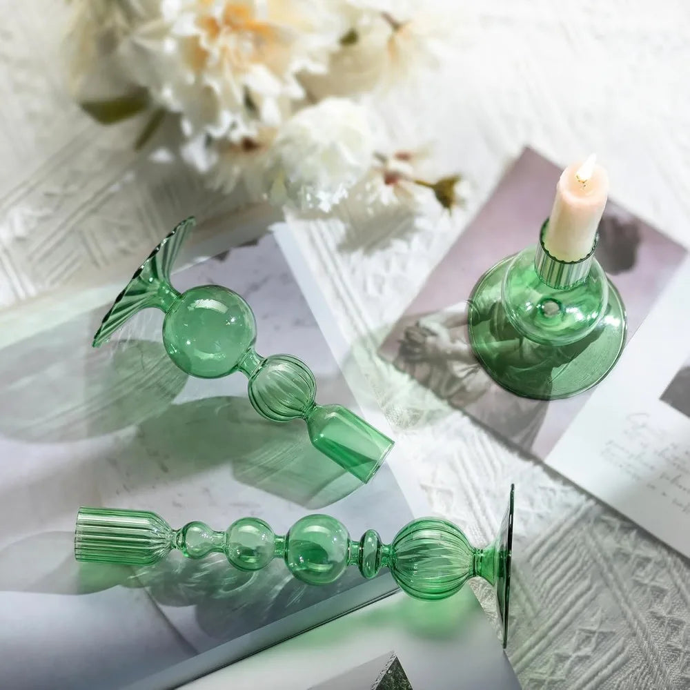 Wavy Glass Candlesticks, Set of 3