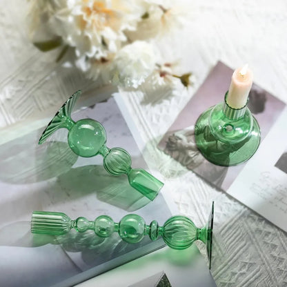 Wavy Glass Candlesticks, Set of 3
