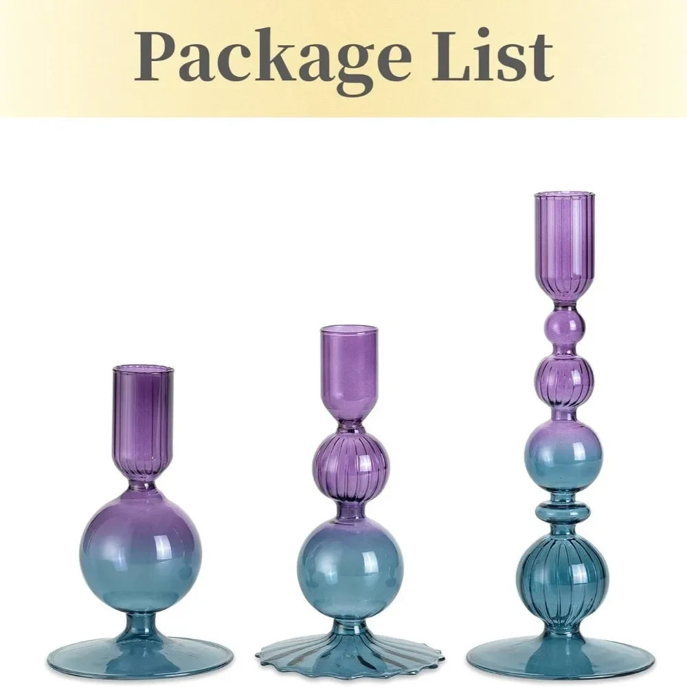 Wavy Glass Candlesticks, Set of 3