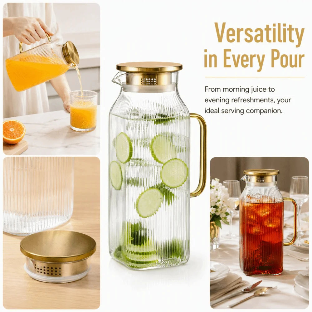 Ribbed Glass Pitcher with Lid, 2 L