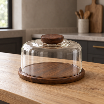 Wood & Glass Cake Dome — product view