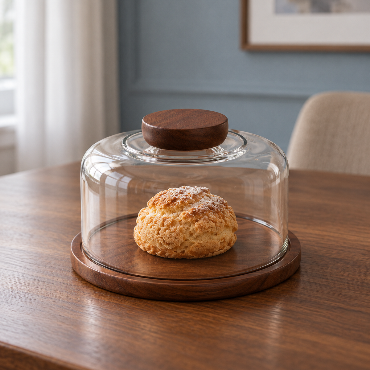 Wood & Glass Cake Dome — styled setting