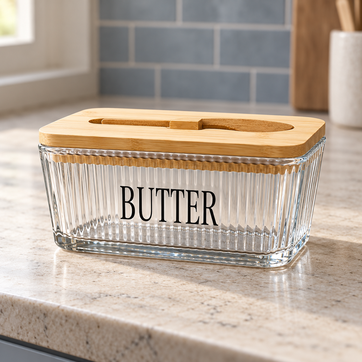 Ribbed Glass Butter Dish — product view