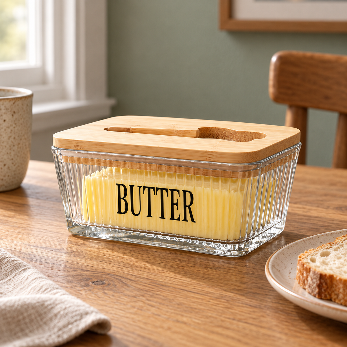 Ribbed Glass Butter Dish — styled setting