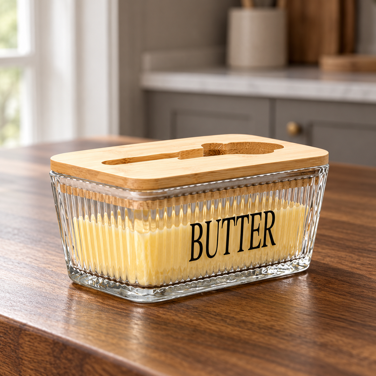 Ribbed Glass Butter Dish — alternate setting