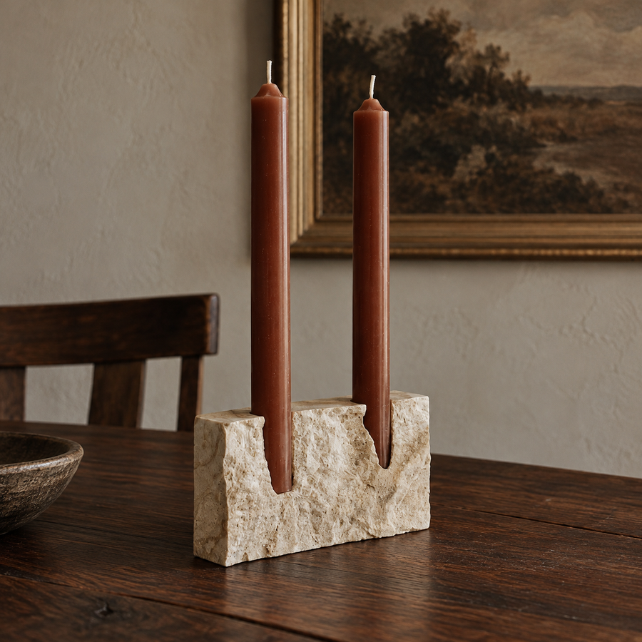 Travertine Double Taper Holder — product view