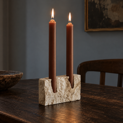 Travertine Double Taper Holder — alternate setting