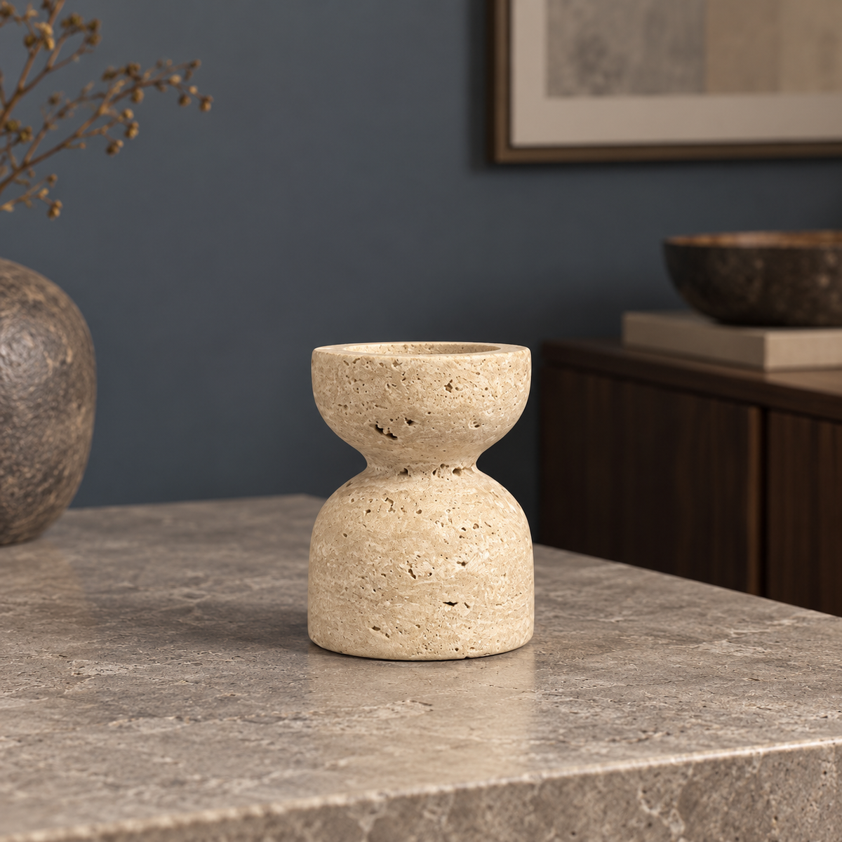 Cave-Stone Pillar Candle Holder — product view